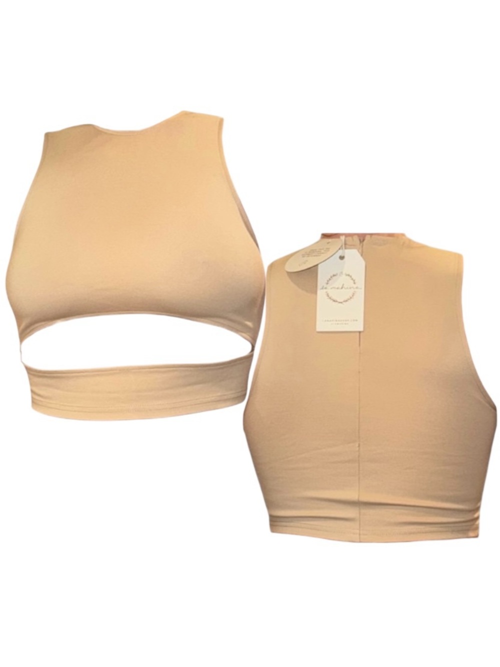 Sleeveless Cutout Crop Top in Beige